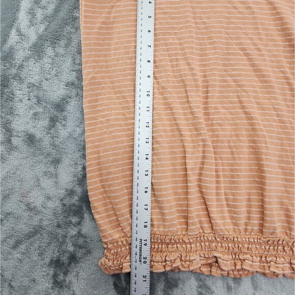 ANA Top Womens L Orange White Striped Scoop Neck Cap Sleeve Smocked Hem Stretch - Picture 7 of 8